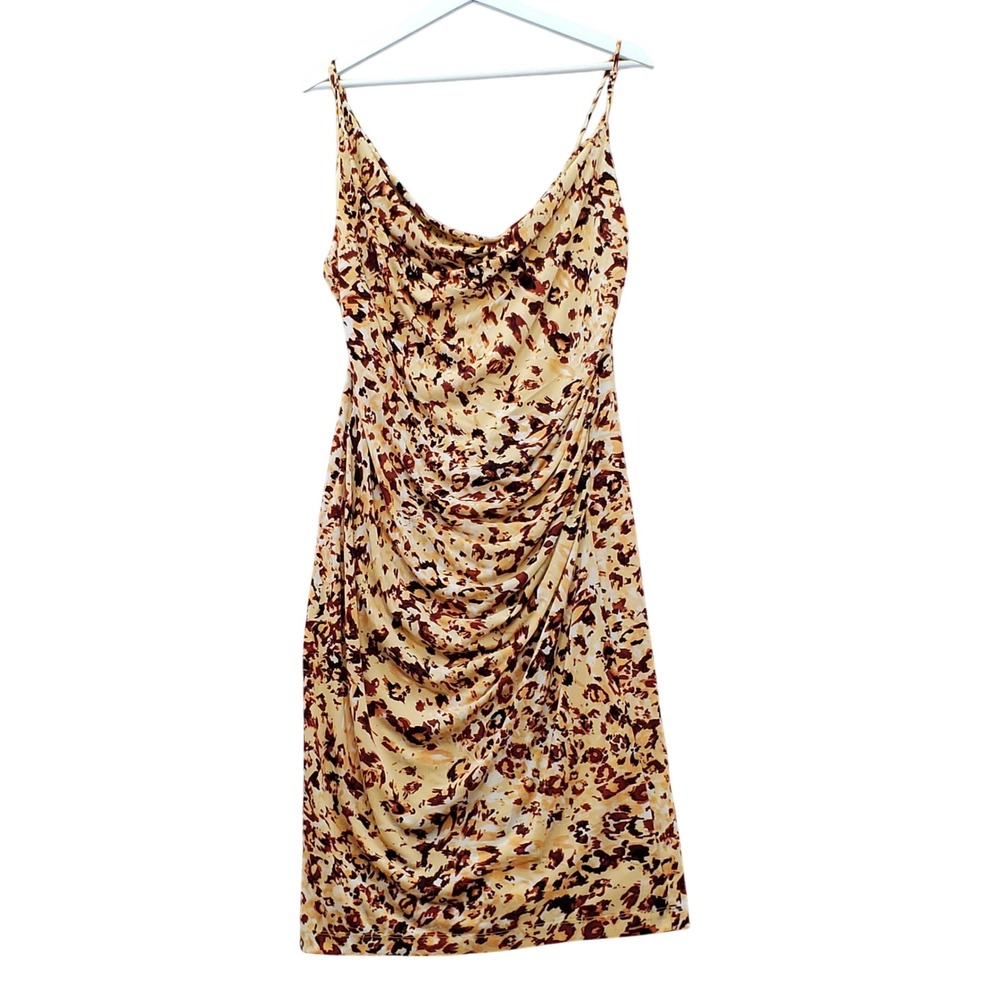 Laundry by Shelli Segal Yellow Abstract Animal Print Cowl Neck Midi Dress‎ 14